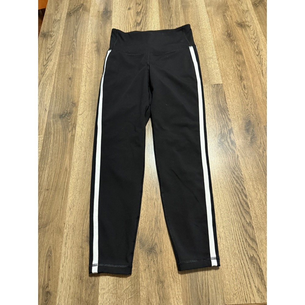 Old Navy Legging Women Size M Black Leggings Go-Dry Side Stripe Active Elevate
